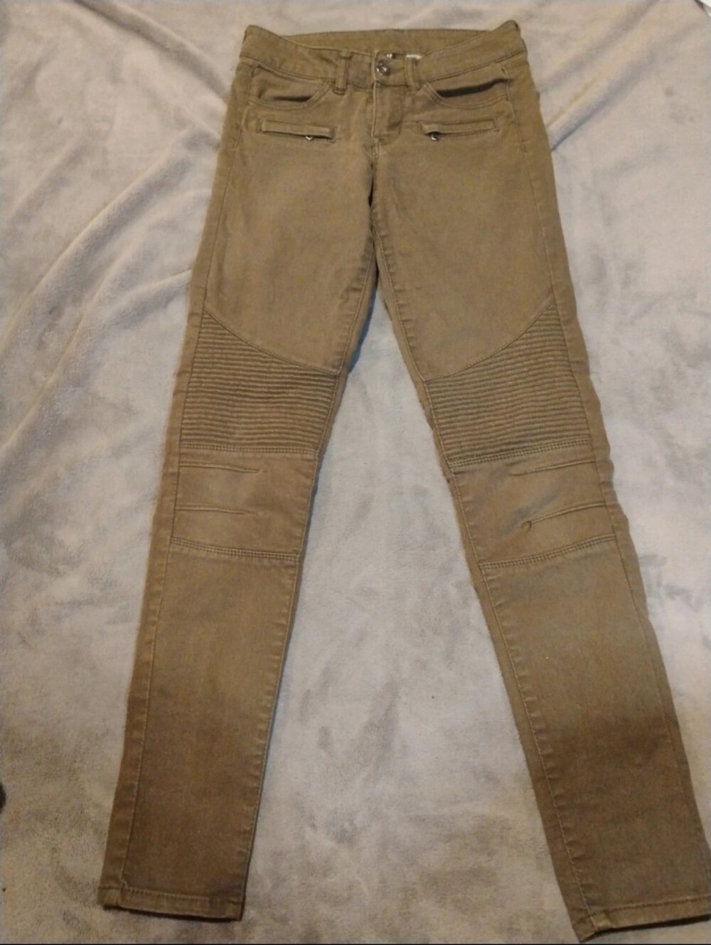 H&M Divided Moto Biker Skinny Jeans Brown Khaki Ribbed - Size 2